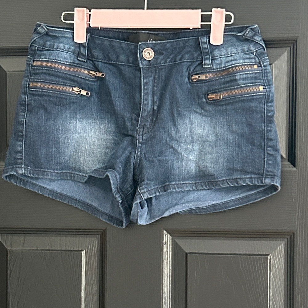Trendy Blue Jean Shorts with Zipper Details